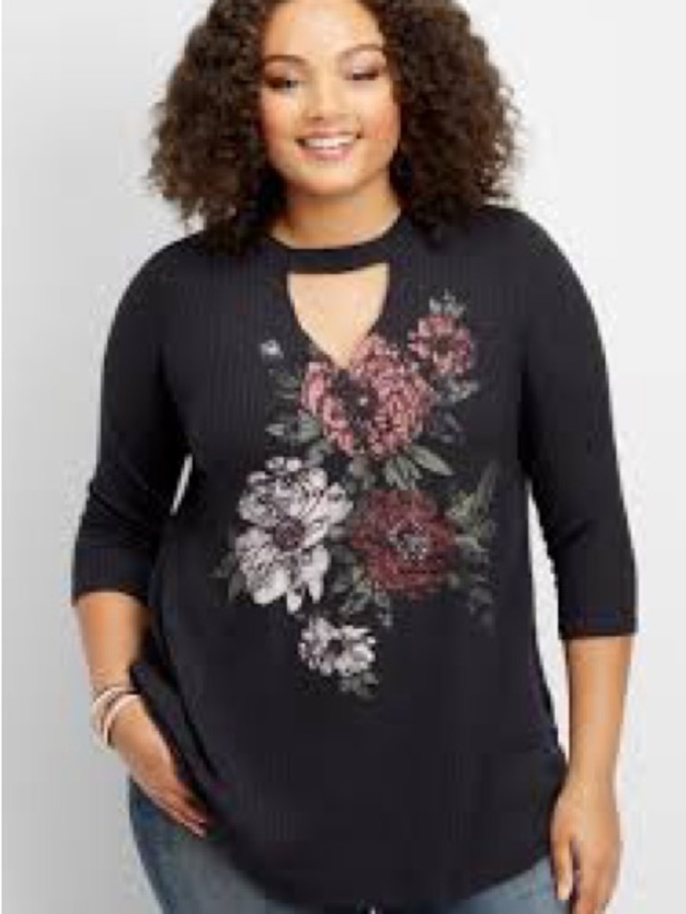Maurices Waffle Keyhole Neck Floral Tee Cottagecore Romantic Feminine